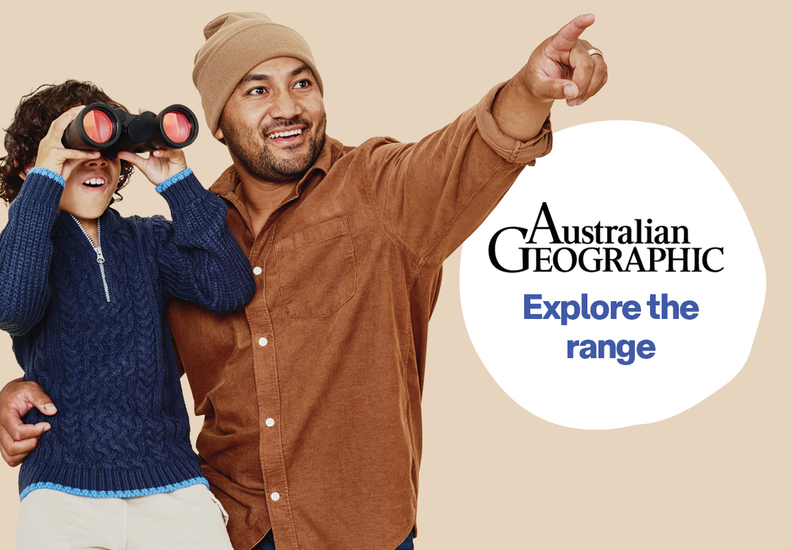 Father and son using Australian Geographic binoculars