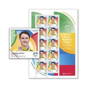 Cameron McEvoy, Swimming: Men’s 50m Freestyle – Paris 2024 Olympics Gold Medal Stamps product photo