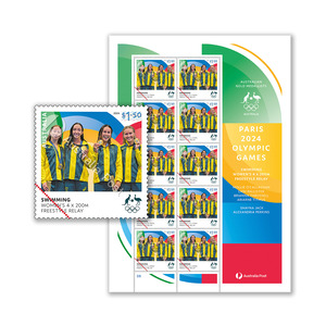 Australia Team Win, Swimming: Women's 4 x 200m Freestyle Relay - Paris 2024 Olympics Gold Medal Stamps product photo